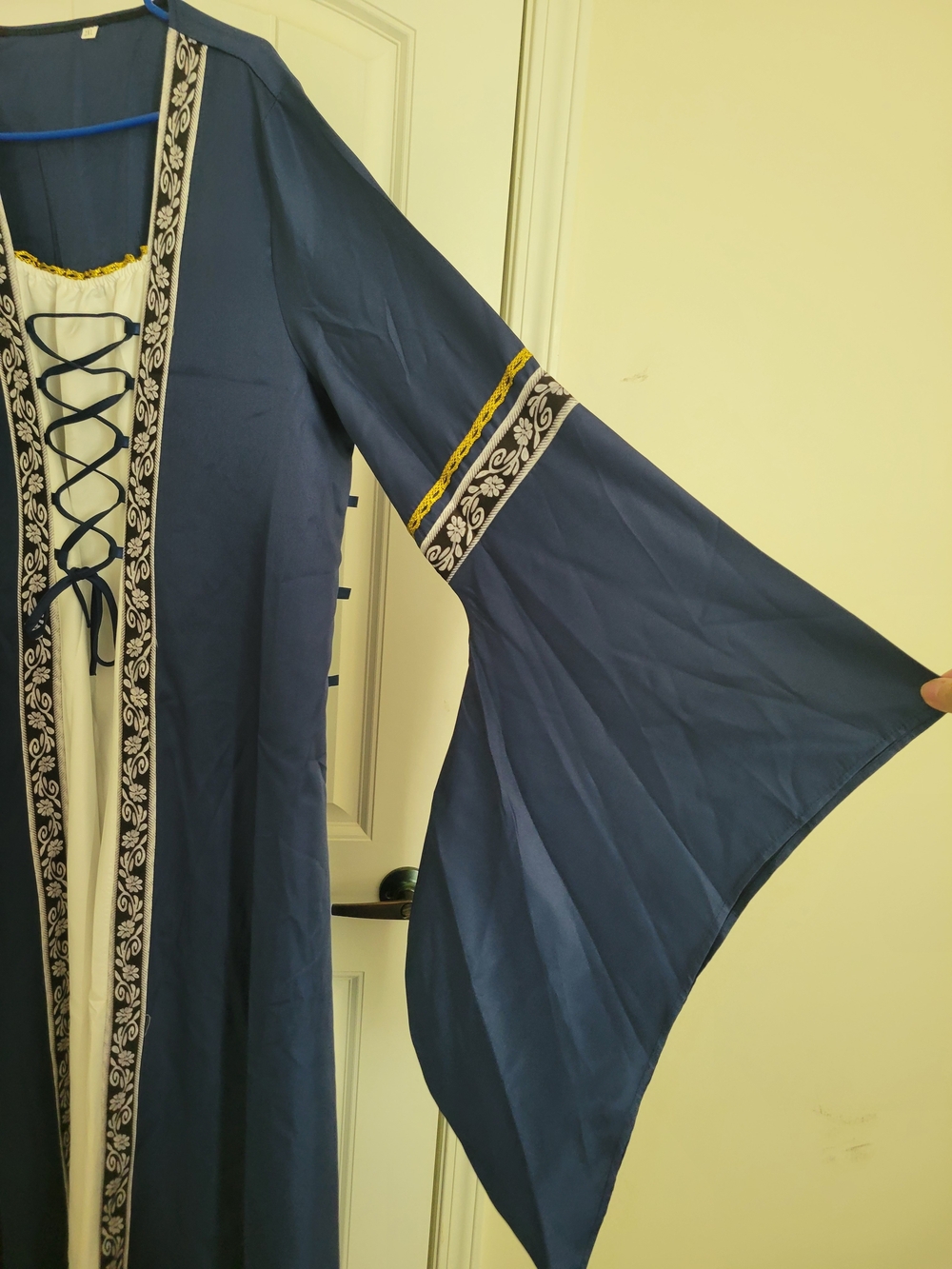 Navy Blue and White Medieval Lace-Up Dress - Picture 2 of 4